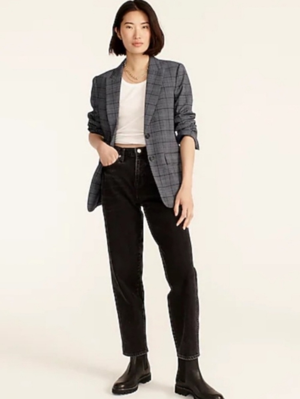 J. Crew Sommerset Blazer Grey Plaid Italian Wool Jacket 6P *EUC*